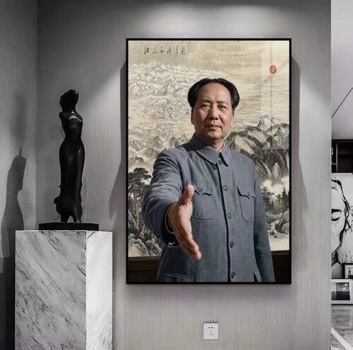 毛主席江山如此多娇靠山图挂画伟人毛泽东握手画像客厅玄关装饰画