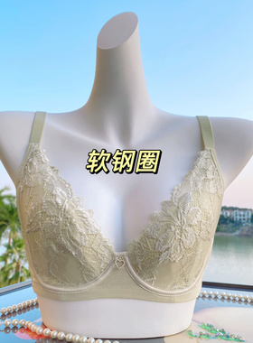 卡x品牌超薄纯棉兔耳朵BC杯内衣大胸显小聚拢调整型软钢圈文胸罩