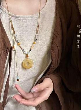 2026新中式国风禅意貔貅平安扣吊坠项链女民族风复古编织百搭颈链