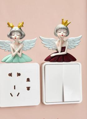 2026可爱少女天使开关贴插座装饰北欧风格墙贴冰箱贴温馨家居客厅
