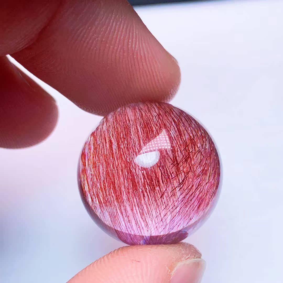 20257A天然紫红发晶散珠 超七水晶单珠子多宝手串项链吊坠DIY饰品