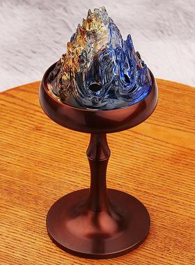 2026黄铜七彩琉璃火焰博山炉家居书房客厅香薰炉金属工艺品铜摆件