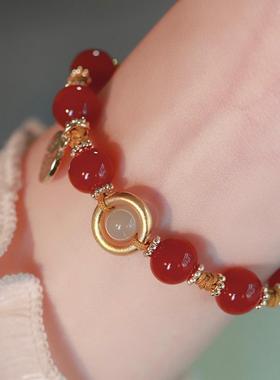 2026路路通*天然红玛瑙手链ins小众设计本命年和田玉显白送礼