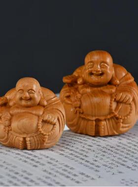 2026太行崖柏木雕摆件一团和气手把件弥勒桌面饰品男士随身把玩盘