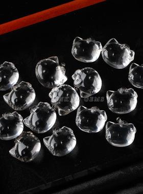 2026晶典珠宝 天然白水晶KT猫吊坠挂件手工diy项链水晶雕刻件配饰