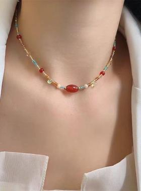 2026新中式双层串珠项链国风叠戴复古民族风简约小众轻奢毛衣链锁