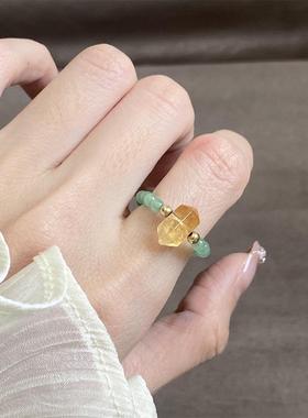 2026大有水晶日照金山黄水晶东陵玉戒指环女生简约精致小众设计轻