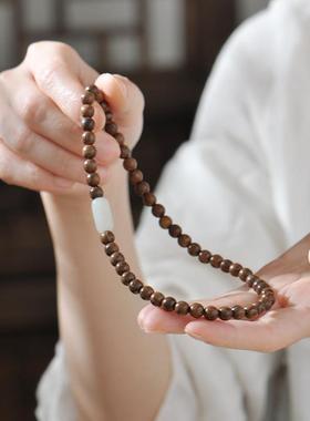 2026金丝檀6m手串佛珠手链双圈念珠简约民族檀木和田玉文玩古雅男