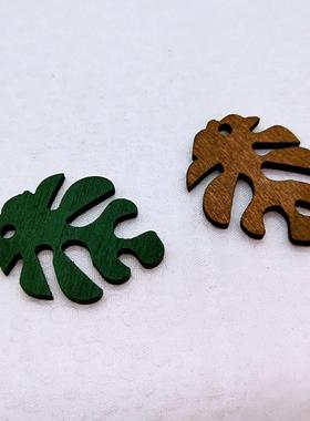 202630mm树叶镂空边孔简约夸张几何木质耳环耳饰品配件diy手工材