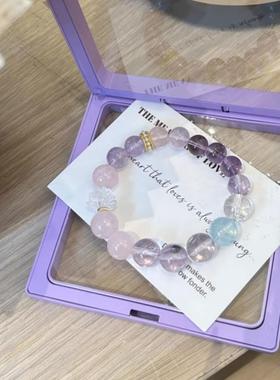 2026新款天然紫水晶粉白阿塞手链女学生上岸手串实拍手饰礼物