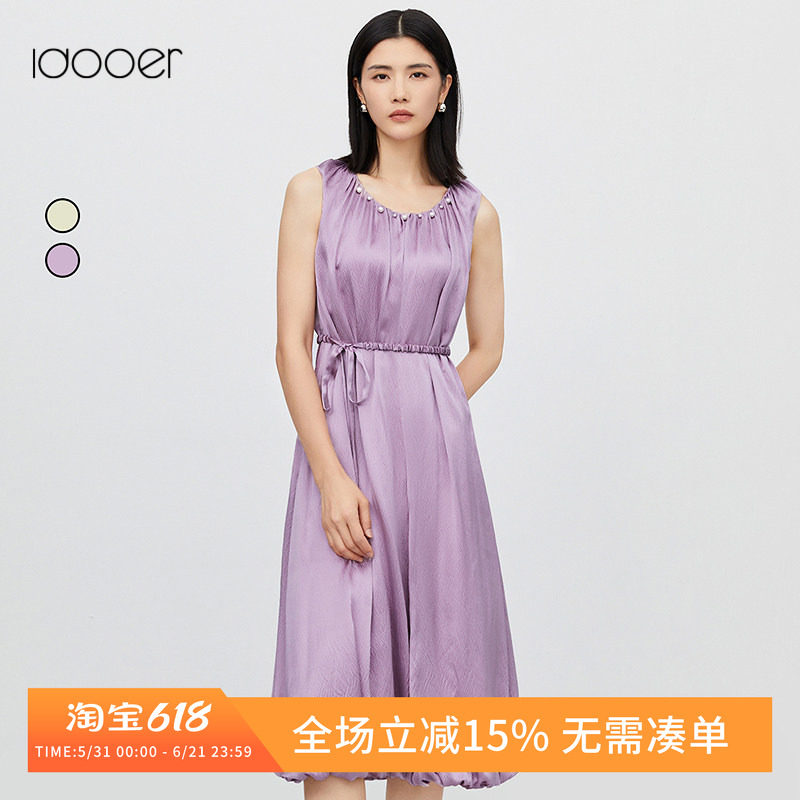 idooer绑带收腰无袖长款连衣裙