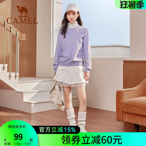 骆驼套头圆领卫衣女新款薄款情侣宽松休闲女装薄款运动服长袖上衣
