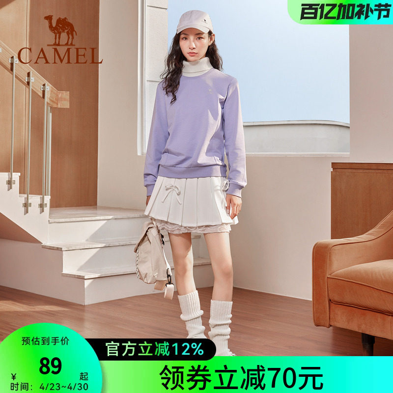 骆驼套头圆领卫衣女新款薄款情侣宽松休闲女装薄款运动服长袖上衣