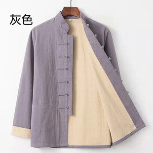 唐装男士长袖双层外套中国风复古居士汉服中式上衣春秋装潮牌外套