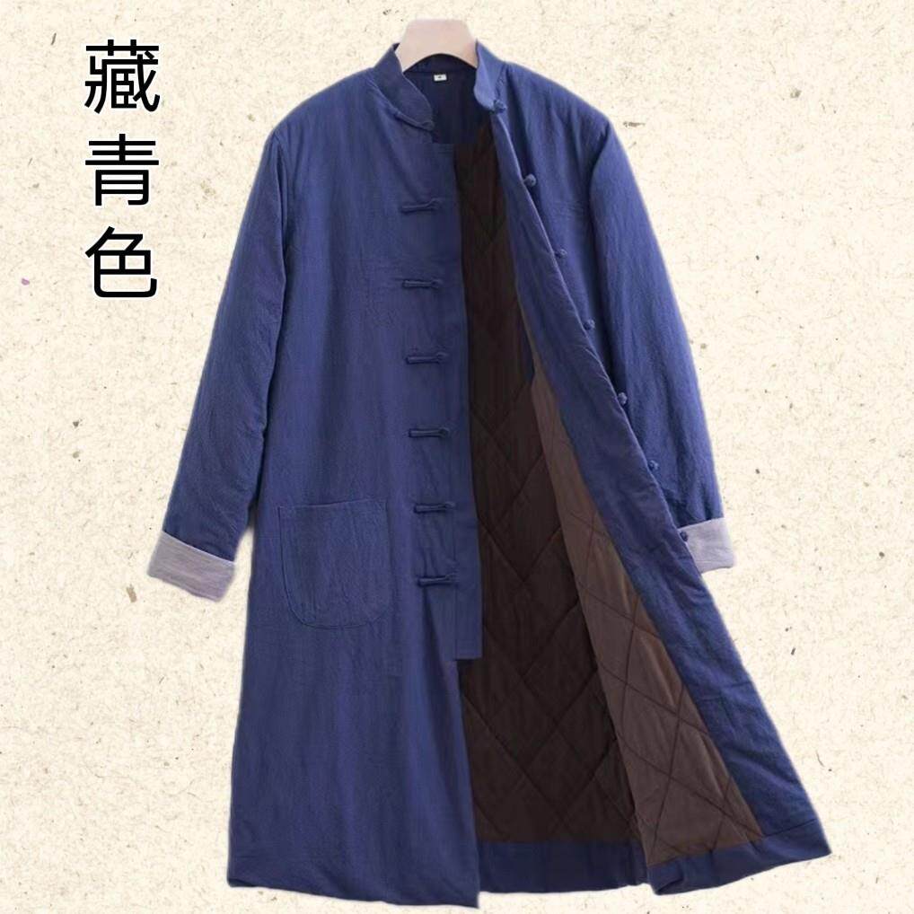 唐装男士长款棉袄冬季加厚保暖棉服棉麻盘扣复古中国风过膝棉上衣,男装,唐装,淘宝优惠券,粉丝福利购,淘宝优惠卷
