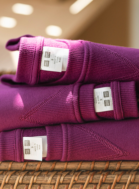 320g重磅圆领卫衣女墨紫色宽松显白百搭秋冬加厚潮上衣男女同款