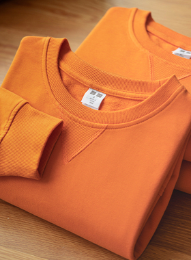 早秋卫衣女2025新款爆款美式简约休闲慵懒圆领宽松上衣秋冬男橘色