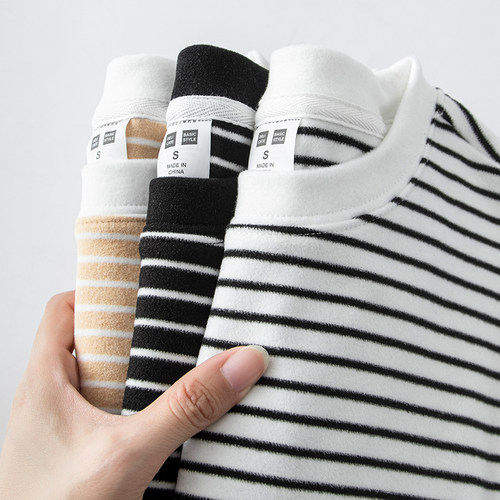 双面绒条纹德绒打底衫保暖内衣