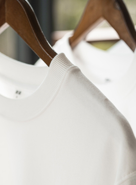 cleanfit美式圆领重磅320g长袖卫衣男女宽松休闲T恤潮款情侣白色