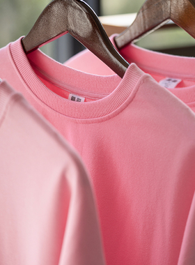 秋冬新款水蜜粉卫衣oversize圆领长袖纯色休闲上衣潮2025新款情侣