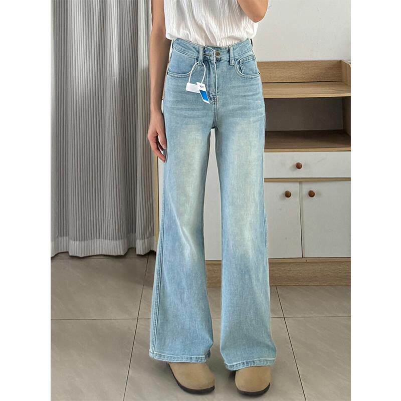 浅色不贴腿微喇牛仔裤女2025春夏新款高腰弹力显瘦宽松窄版直筒裤