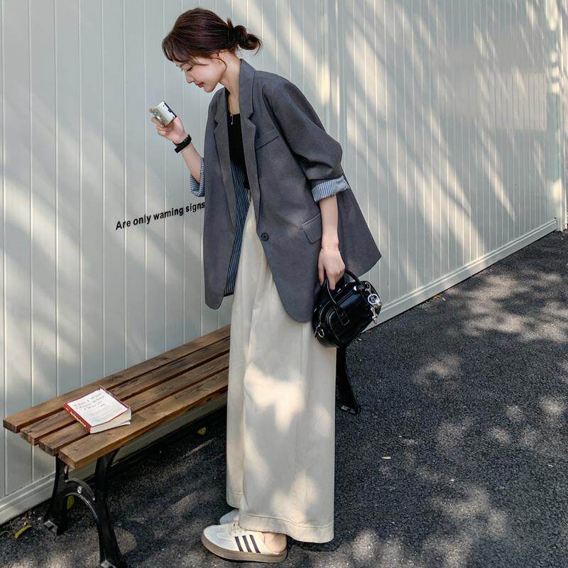 灰色西装外套女款春秋2025新款韩版高级感小个子休闲小西服上衣女