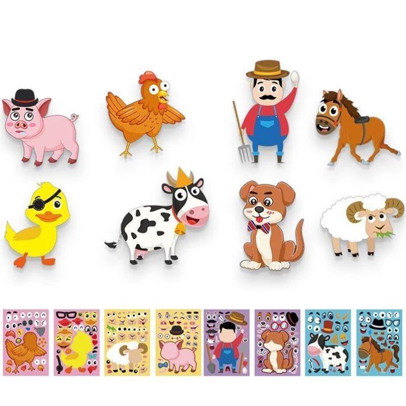 Kids Stickers Easy Remove Cute Cartoon Farmer Pig Creation L