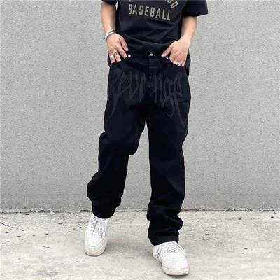 Y2K Black Baggy Jeans Mens New Setwear American Retro Pr