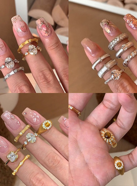 他为什么依然单身朱珠同款拉丝几何可调节开口戒指闪耀锆石戒指女