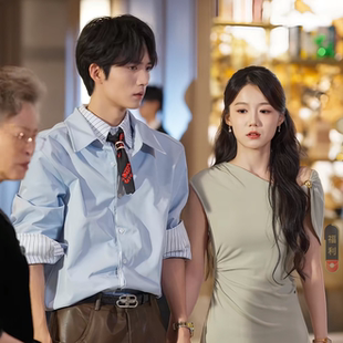 她的小新欢王培延同款美式白色条纹撞色假两件衬衫男夏衬衣男