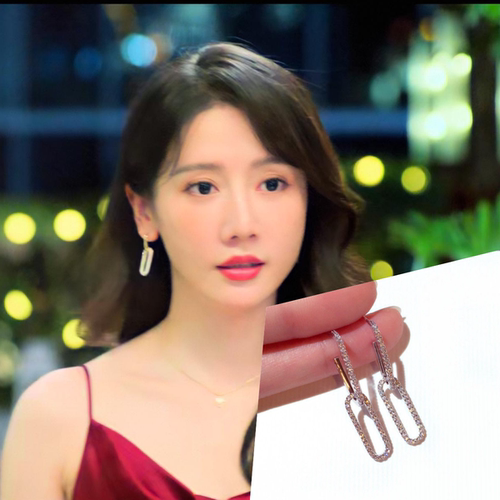 无可替代赵今麦一休李墨之同款镶钻几何街头港风耳钉双环耳饰耳环