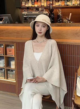 四喜何丽华岳红同款秋冬针织开衫外套女加厚宽松披肩百搭显瘦毛衣