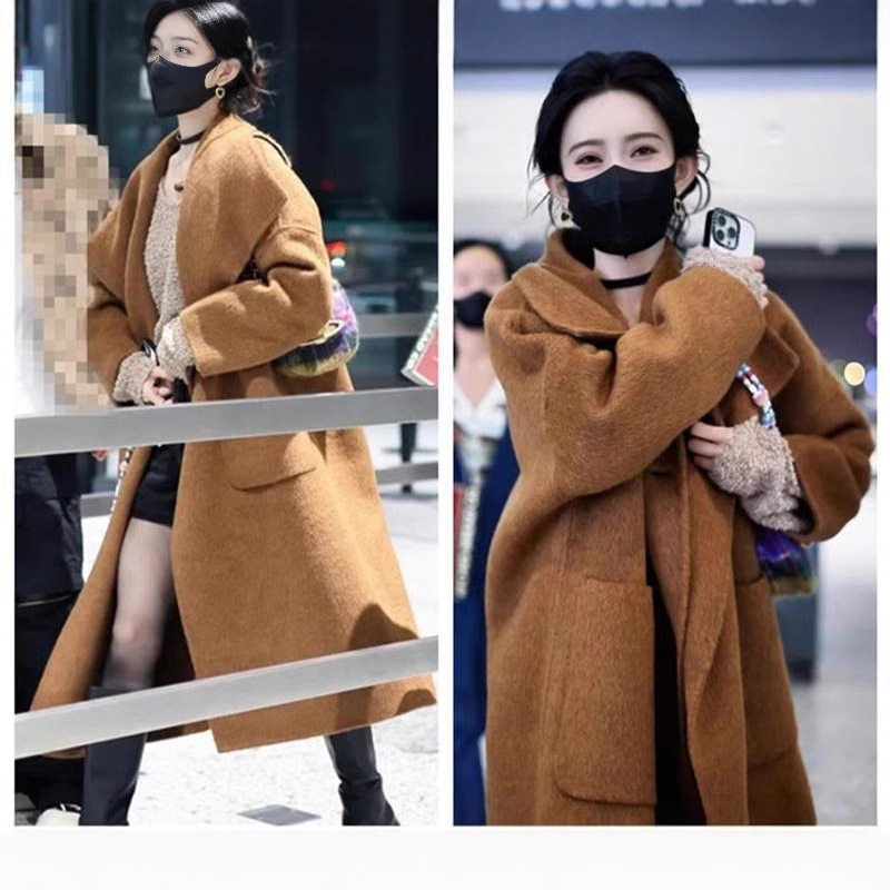 百花杀孟之义同款骆驼绒双面毛大衣女秋冬长款感毛呢大衣毛呢外套