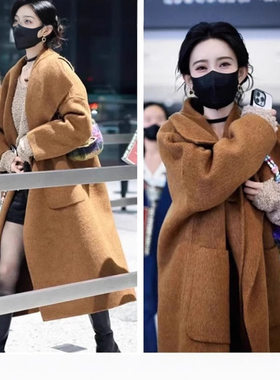 百花杀孟之义同款骆驼绒双面毛大衣女秋冬长款感毛呢大衣毛呢外套