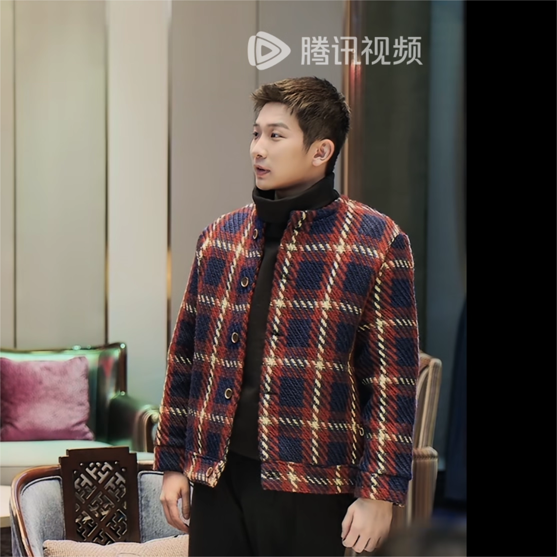 你比星光美丽苏之舟唐振超同款无领针织开衫格纹毛衣外套粗线夹克