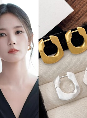 美人余余梦李一桐同款重工哑金单节链条U型时尚耳环简约风耳圈女