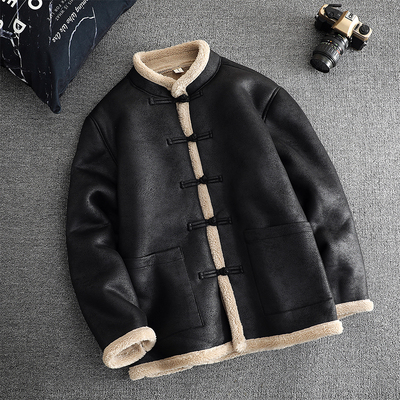 男士皮毛一体外套冬季加绒加厚羊