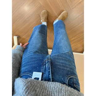 小个子满天星烫钻牛仔裤女2026春季新款大码胖mm高腰显瘦直筒裤子