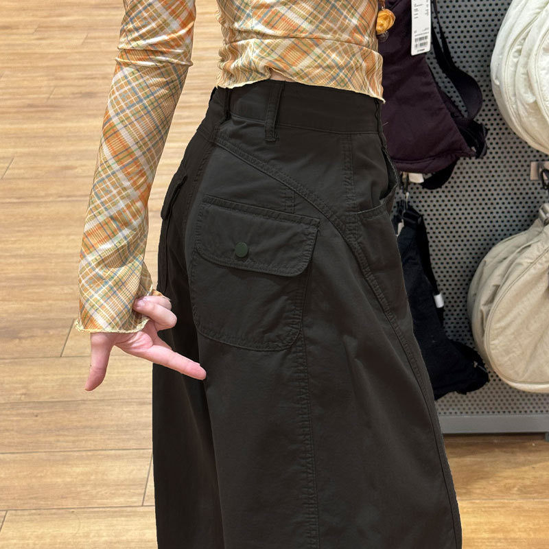 黑色美式工装裤女款小个子弯刀裤2026新款春季复古阔腿裤子145xxs