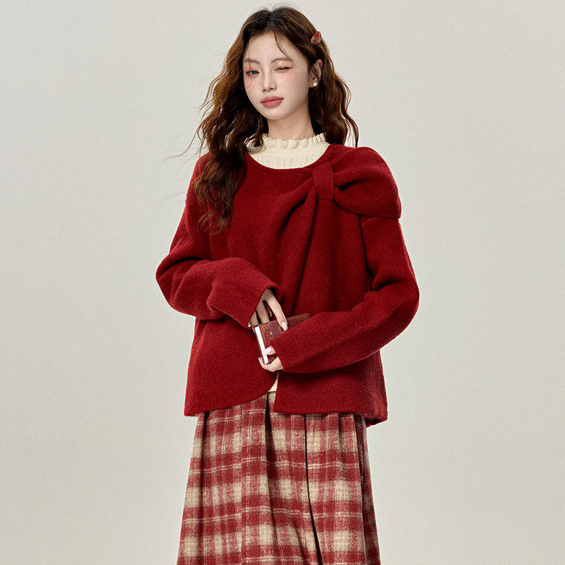 三寸藕【圣诞物语】本命年穿搭红色毛衣小香风针织衫2025冬季外套