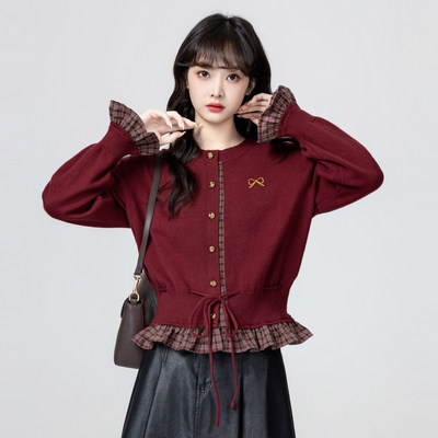 红色针织开衫女春秋2026