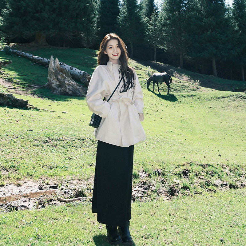 白色立领风衣外套女2025春秋季新款小个子高级感英伦风短款大衣