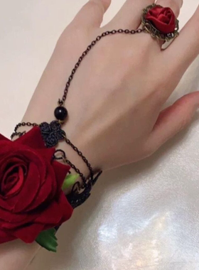 朋克风蕾丝复古哥特万圣节玫瑰红色手链M