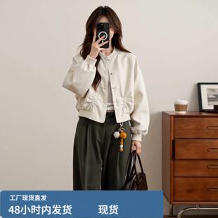 米色韩版学院风bf棒球服夹克女2026新款小个子短款外套