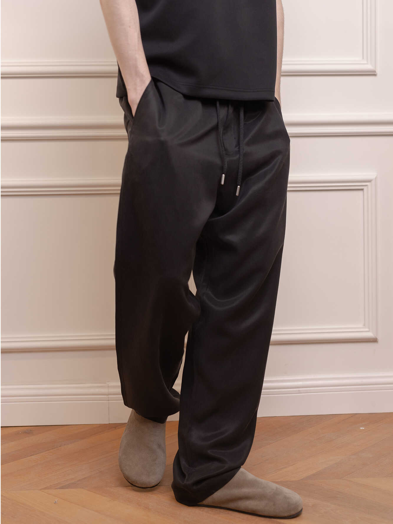 铜氨丝抗静电直筒松紧腰透气抽绳