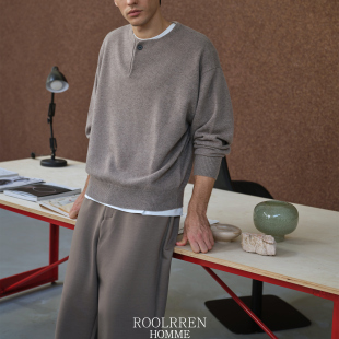 型亨利领毛衣 100%羊毛90支一粒扣宽松BOXY版 ROOLRREN HENLEY