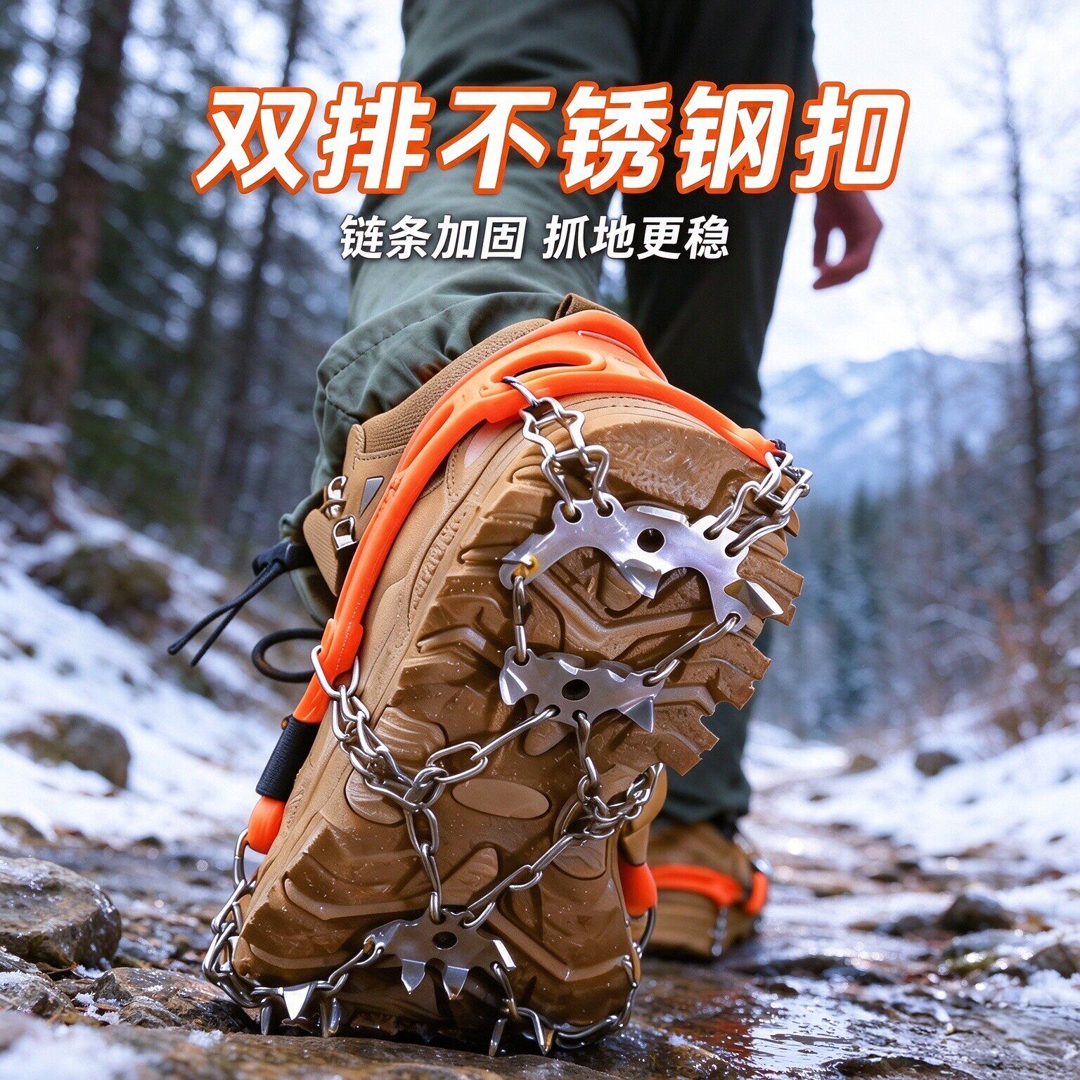 不锈钢冰爪防滑鞋套户外24齿雪地爪专业装备登山鞋钉链抓地更稳