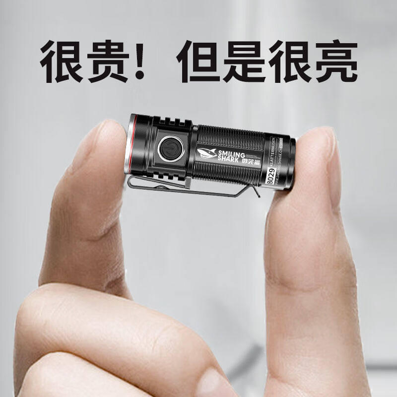 微笑鲨强光手电筒小型充电式迷你超亮远射LED灯便携家用应急灯户