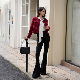 柠檬黑色加厚高腰修身微辣休闲裤女冬2024新款垂感显瘦拖地长裤