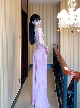 高个子棉麻阔腿裤+吊带套装套装